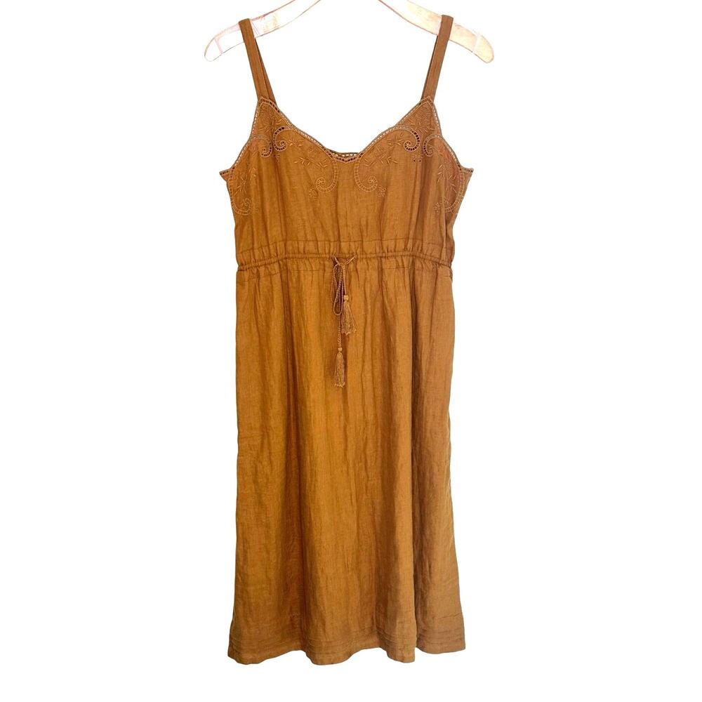 J. Crew golden brandy linen drawstring dress with embroidery size 10 - Picture 8 of 8